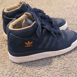 Adidas Dark Blue High-Tops with Orange Accents